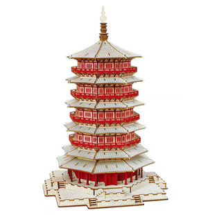 山西应县古风建筑模型释迦牟尼木塔 木质拼装积木立体拼图3d玩具