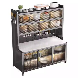 厨房多功能钢制置物架落地多层微波炉支架岩板餐边柜防尘收纳橱柜