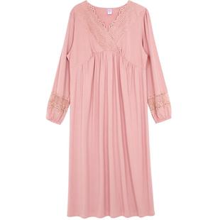 女睡裙春秋新款竹纤维家居服女式过膝长裙睡衣裙长袖大码薄款秋季