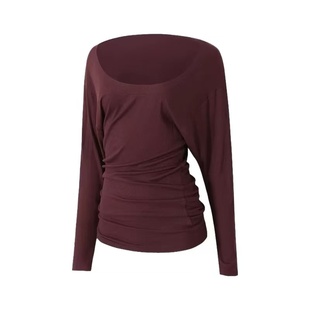 时尚大U领遮臀长袖T恤运动健身瑜伽宽松外穿收腰修身显瘦上衣女