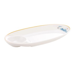 中式密胺子母盘商用饺子盘带醋碟塑料红糖糍粑小酥肉盘子水饺虾盘