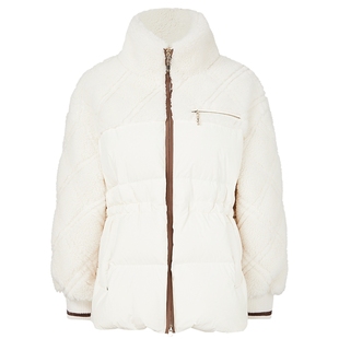 NAERSI娜尔思羊剪绒拼接白鸭绒羽绒服新颖异材质拼接25年冬季新款