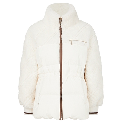 NAERSI/娜尔思羊剪绒拼接羽绒服新颖异材质拼接2025年冬季新款