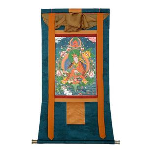 藏村莲花生大士唐卡室内家用矿物颜料莲花生大师墙壁玄关挂画像