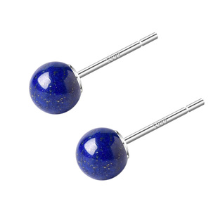 S999纯银青金石耳钉宝蓝色耳饰克莱因蓝耳环女玉石水晶高级感招财