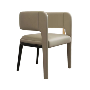 意式轻奢设计师家用实木休闲靠背椅现代化妆椅茶桌主人椅真皮餐椅