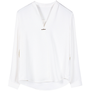 醋酸缎面衬衫女高级感气质职业上衣v领丝绸缎面白衬衣轻奢新款秋