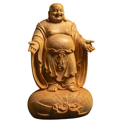 小叶黄杨木雕刻木质弥勒佛笑面佛像如来摆件男工艺礼品客厅小摆件