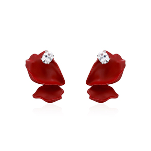 红玫瑰花瓣锆石耳环女小众高级感轻奢气质耳饰新款爆款项链配饰女