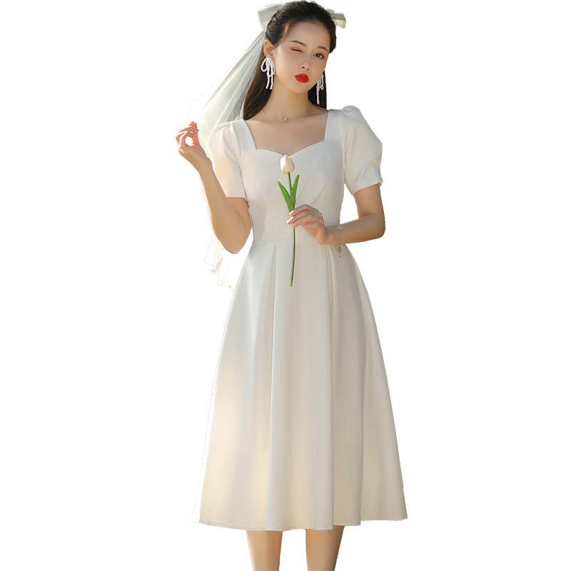 全面清仓领证小白裙结婚裙子登记情侣装轻婚纱订婚礼服法式连衣裙