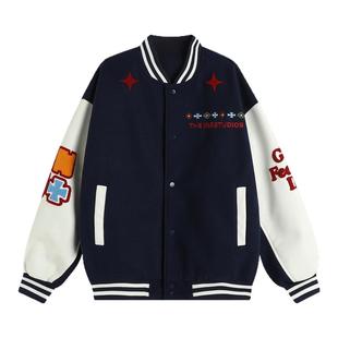 INSstudios 国潮情侣美式「植绒毛巾绣棒球服」宽松休闲夹克外套