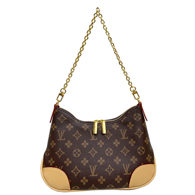 品牌真皮牛角包中古老花腋下包女2025新款高级质感链条单肩斜挎包