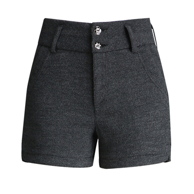 冬高腰大码弹力宽松显瘦中年女士西装休闲加厚毛呢短裤外穿妈妈裤