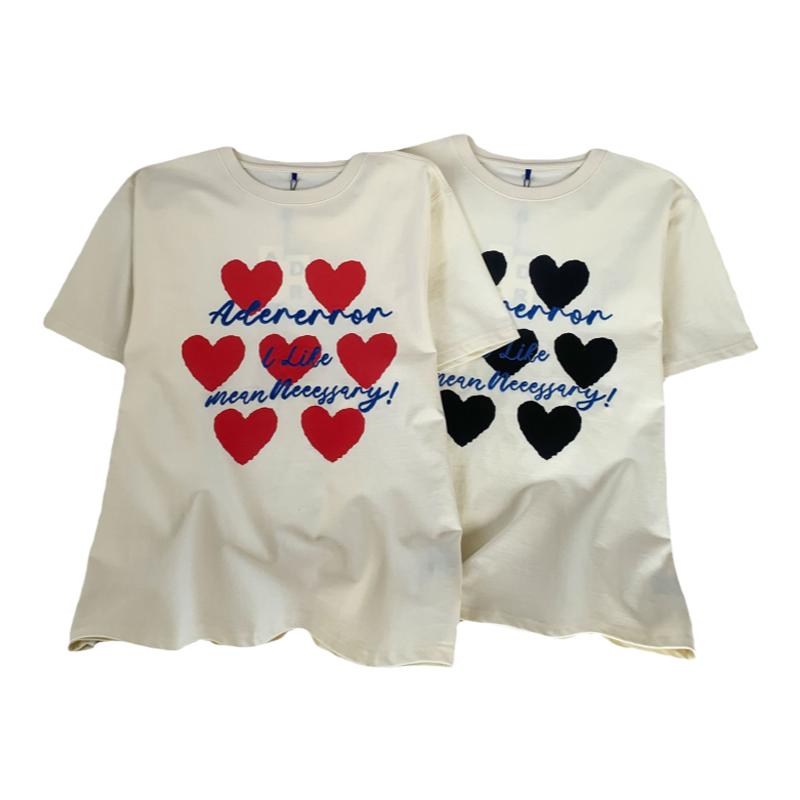 ADER 夏款刺绣爱心短袖原宿风男女同款短袖减龄套头宽松上衣潮牌