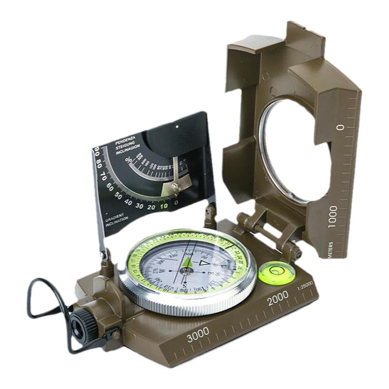 中文美式多功能指南针指北针 户外地质罗盘仪 坡度测量荧光表盘