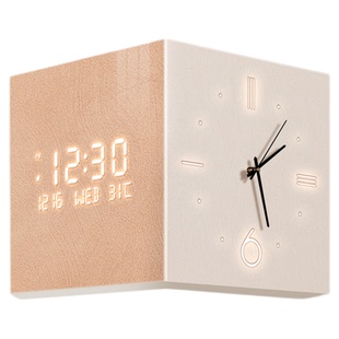 奶油风客厅转角时钟客厅简约万年历电子钟表2026新款双面拐角挂钟