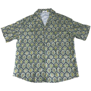 出差夏威夷基里姆花毯复古古巴领短袖大码印花花衬衫古巴领衬衫夏