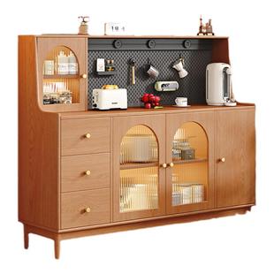 实木餐边柜靠墙一体柜子储物柜茶水柜客厅置物柜橱柜樱桃木色矮柜