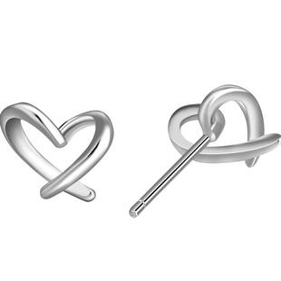老银匠s925银爱心耳钉纯银养耳洞送女友情人节礼物心形银耳饰女士