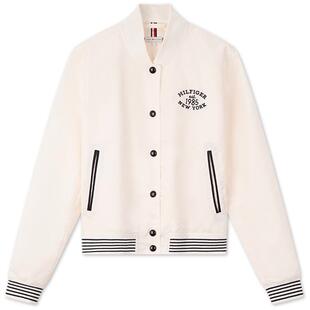 Tommy秋冬女休闲美式复古学院风刺绣字母拼色运动棒球服夹克外套