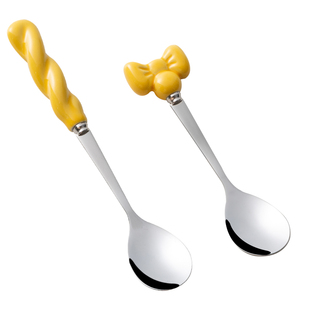 高颜值咖啡搅拌勺可爱陶瓷手柄儿童小勺子家用甜品304不锈钢小勺