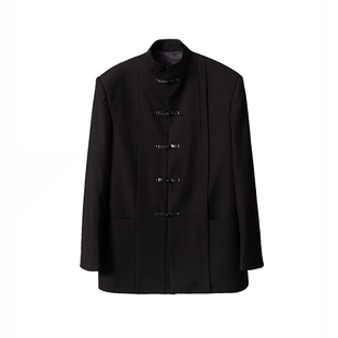 VAPOURBLUE新中式中山西装夏季男女黑色高级感休闲立领西服外套