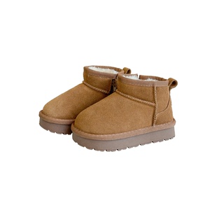 磨砂真皮儿童厚底雪地靴冬季加绒男童低筒短靴侧拉链女童保暖棉靴