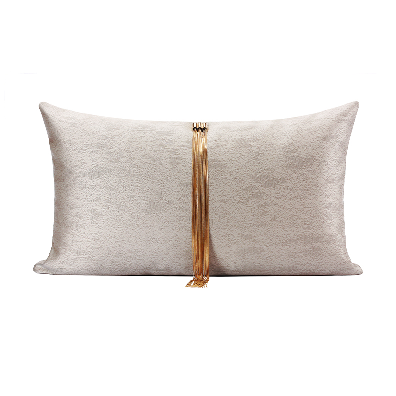 「流金岁月」现代新中式米色金属流苏装饰抱枕样板间靠垫沙发腰枕
