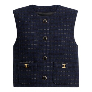 香港专柜正品代购coach蔻驰新款马甲HERITAGE C珠皮呢背心 CAU40