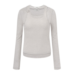 RAIVE2026春季微透长袖上衣淡人背心一字领罩衫气质两件套T恤