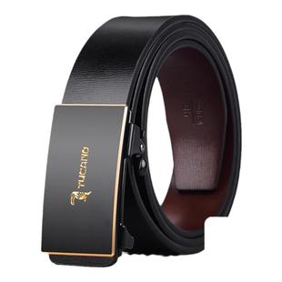 啄木鸟男士皮带无牙内穿自动扣年轻人潮流牛皮男款商务裤腰带真皮
