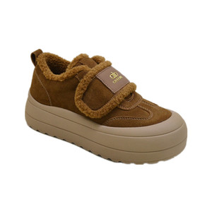 冰洁女鞋2025冬季新款真皮圆头厚底加绒保暖休闲运动鞋棉鞋508-26