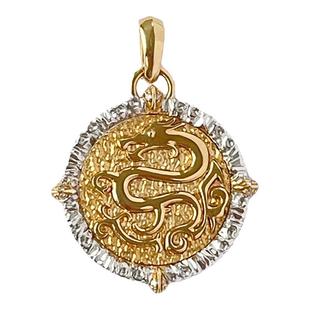 龙行大运中古金币18K黄白金天然钻石双面吊坠颈饰情侣生肖项链