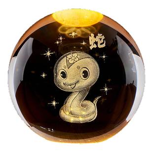 水晶球内雕12生肖摆件送小号礼品摆件球玻璃球生肖龙兔牛鸡狗蛇