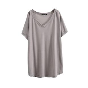 夏装新款2-300斤大码纯色简约百搭韩版宽松显瘦V领短袖T恤上衣女