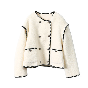 淘么淘 秀场设计师款！90白鸭绒贝壳绣短款香风毛呢羽绒服外套女