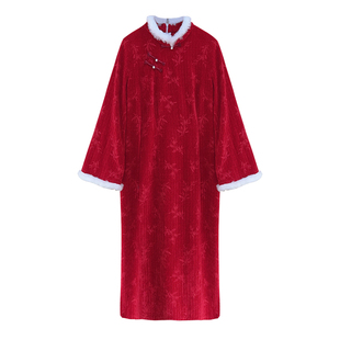 红颜【自制款】大码胖mm年轻款新中式订婚敬酒服拜年圣诞红色旗袍