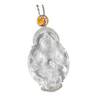 VISING天然石英质玉水沫玉马的本命佛大势至菩萨吊坠媲美翡翠