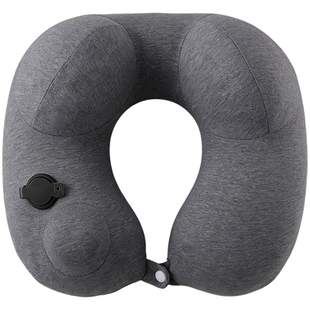 充气u型枕旅行便携式连帽u形枕长途飞机护颈枕头高铁车上睡觉神器