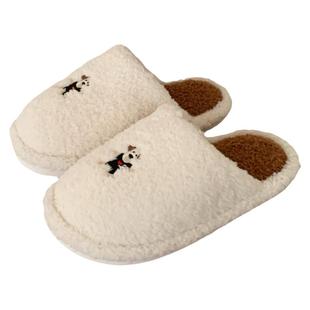 细细条 刺绣小狗新款女冬季月子鞋个性网红舒适保暖室内棉拖鞋男