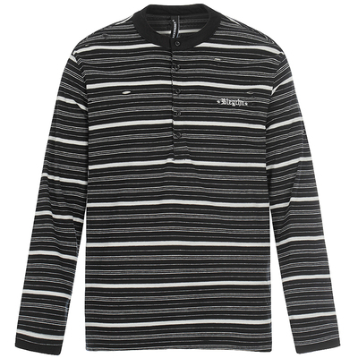 原创/老钱风条纹半开领长袖T恤潮