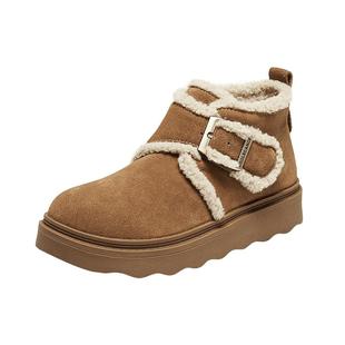 百丽女靴子毛边雪地靴轻便新款棉鞋毛毛勃肯鞋厚底保暖短靴E5M1DD
