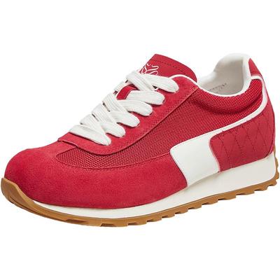 百思图2025秋新款真皮红色阿甘鞋德训鞋户外运动女休闲鞋D3359CM5