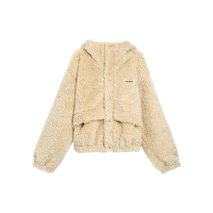 TurnSignal短款仿羊羔毛外套女连帽秋冬2025新款休闲宽松绒外套