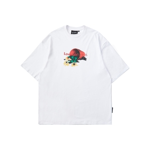 LoverLab 美式复古短袖t恤 盆栽插画印花圆领美潮夏季纯棉上衣黑