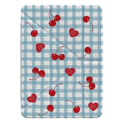 适用苹果平板壳蓝色格子樱桃
