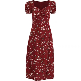 sincethen 法式碎花裙红色连衣裙红裙小礼服红裙子女高级感穿搭夏