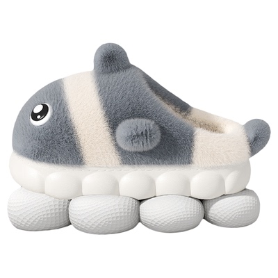 踩屎感可爱毛绒厚底保暖拖鞋男款