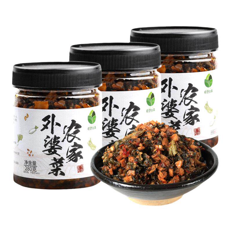田野故事]农家外婆菜下饭菜湖南特产香辣咸菜酱菜萝卜干瓶装3瓶装