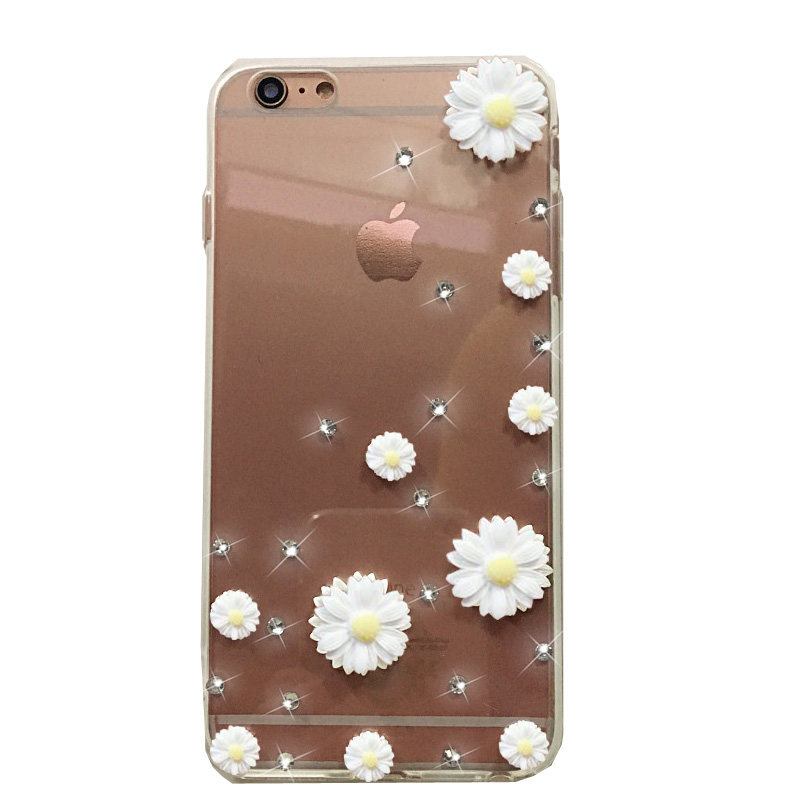 韩国立体小雏菊适用苹果15promax手机壳水钻iphone16透明14软13带手链12防摔11保护套xr女7/8plu